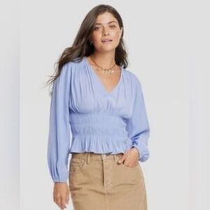 Boho Light Blue Long Sleeve Top